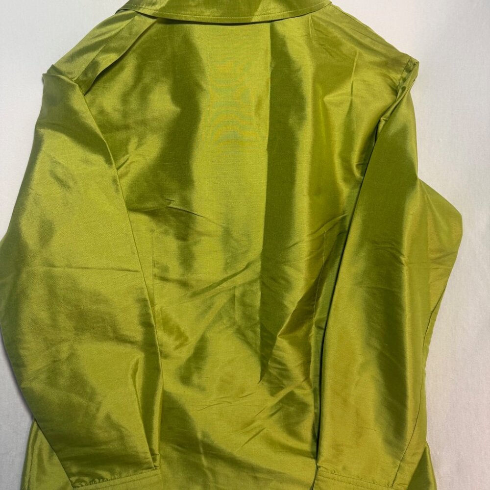 Rafaella 100% Silk Blouse Green Button Front Long Sleeve Career Top Women M - Picture 6 of 8